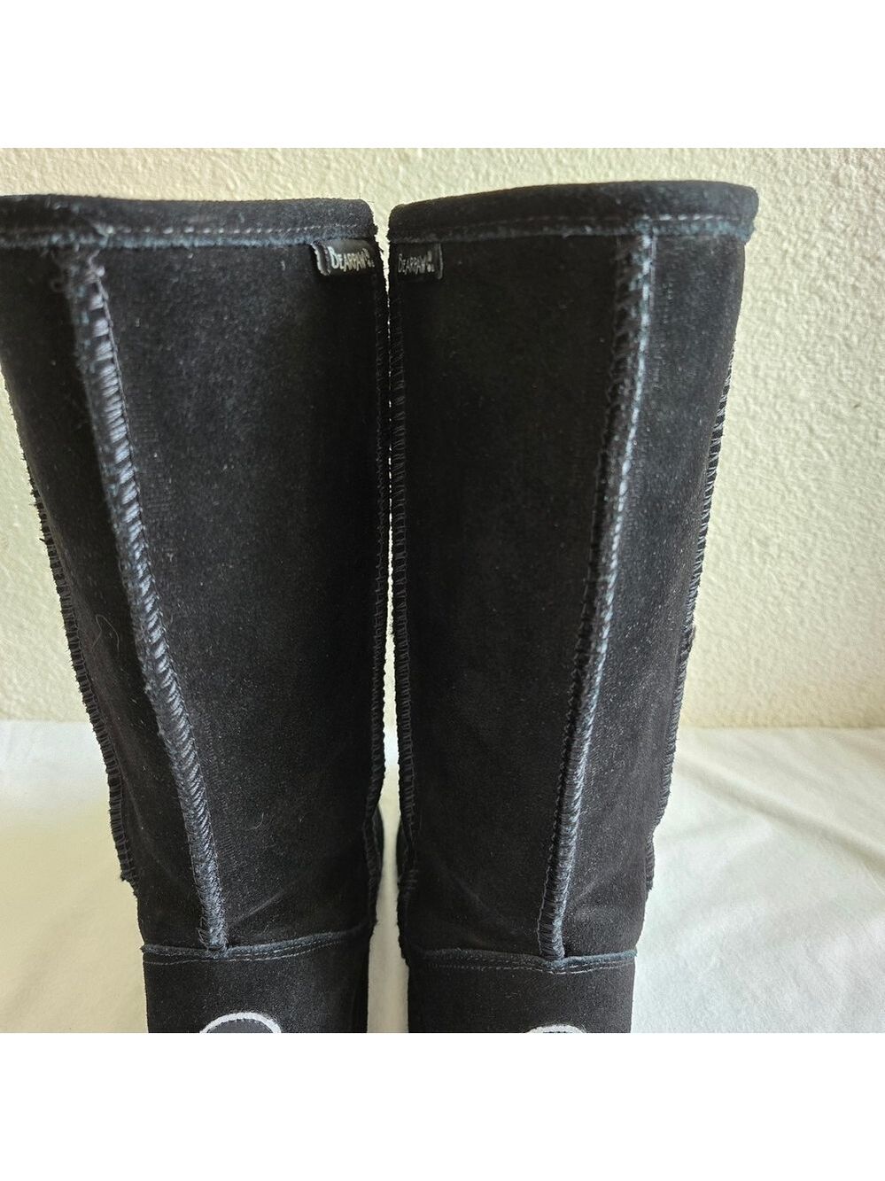 BEARPAW BOOTS 'ELLE' 12' HIGH BLACK SUEDE WOMENS WOOL SHEEP SKIN SIZE 8 - Picture 5 of 15